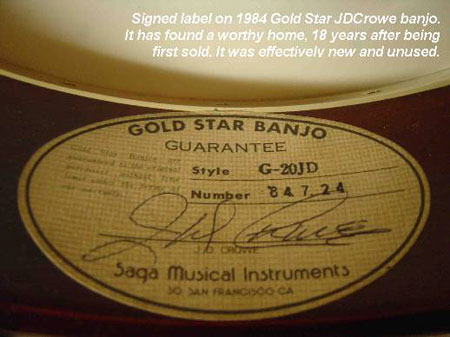 1984 Gold Star JDCrowe banjo from the second 1984 batch.
